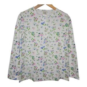 Blair Womens Cottagecore Floral Print Pointelle Lace Trim Henley Top Size Small